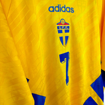 Sweden 1994-1996 Adidas Home Football Shirt Jersey Larsson